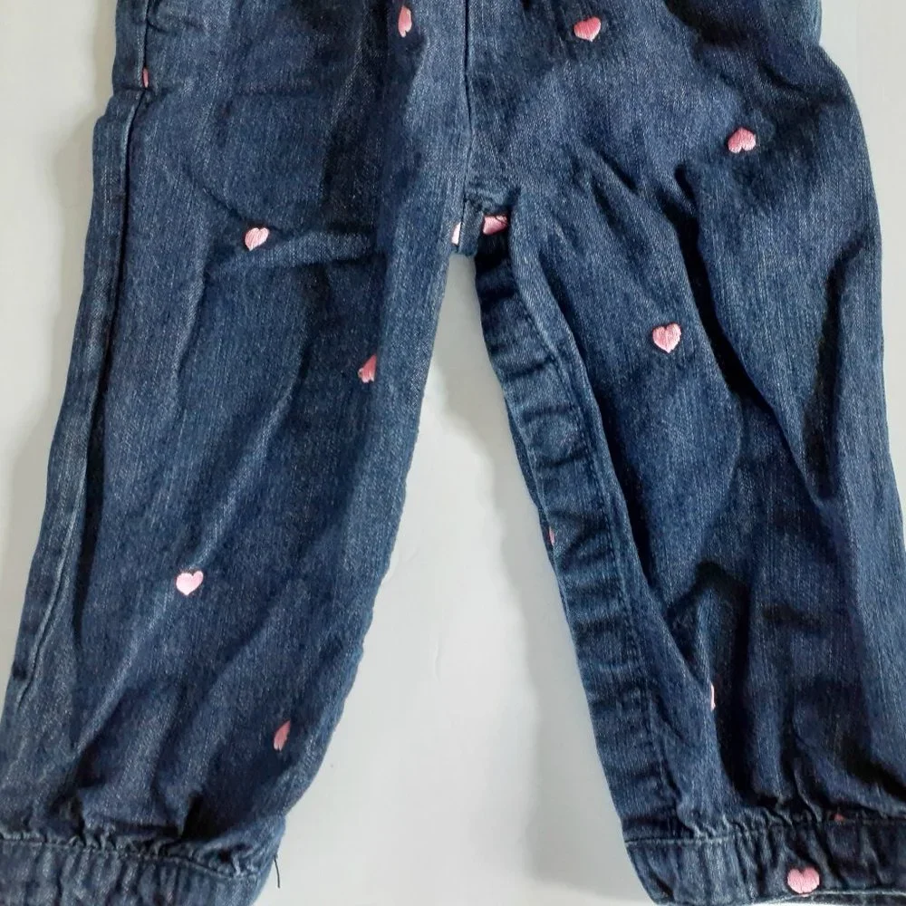 Oshkosh Girls Overalls Denim Jean Hearts Embroidered 18 Months